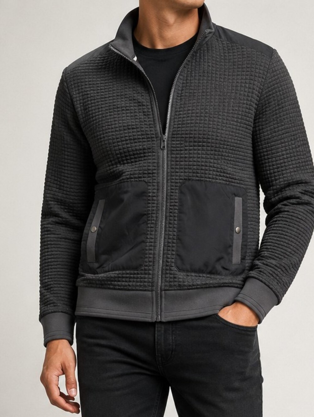 Bugatchi Men's Waffle Knit Zip Jacket Large New